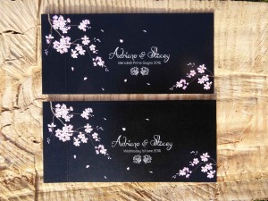 japanese blossom and black cheque book invites