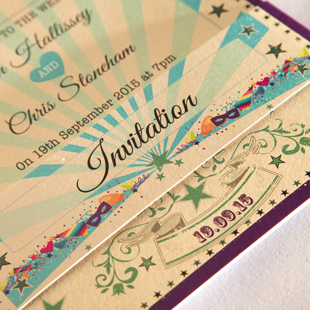 Vintage festival wedding invitations